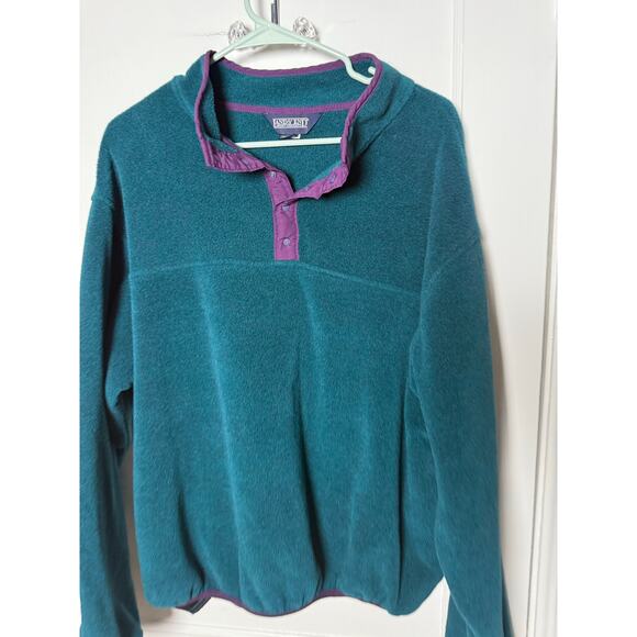 VTG Lands End Fleece Jacket L Green Polartech Quarter Snap Pullover Soft 90s - Picture 2 of 7